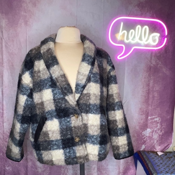 Knox Rose Jackets & Blazers - Womens Plaid Sweater Overcoat Shacket Brown Black Plaid Pockets -M